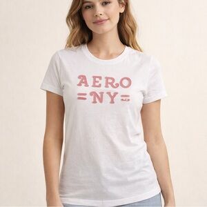AEROPOSTALE Aero NY Appliqué Graphic Short Sleeve Tee Shirt Size XL White Slim